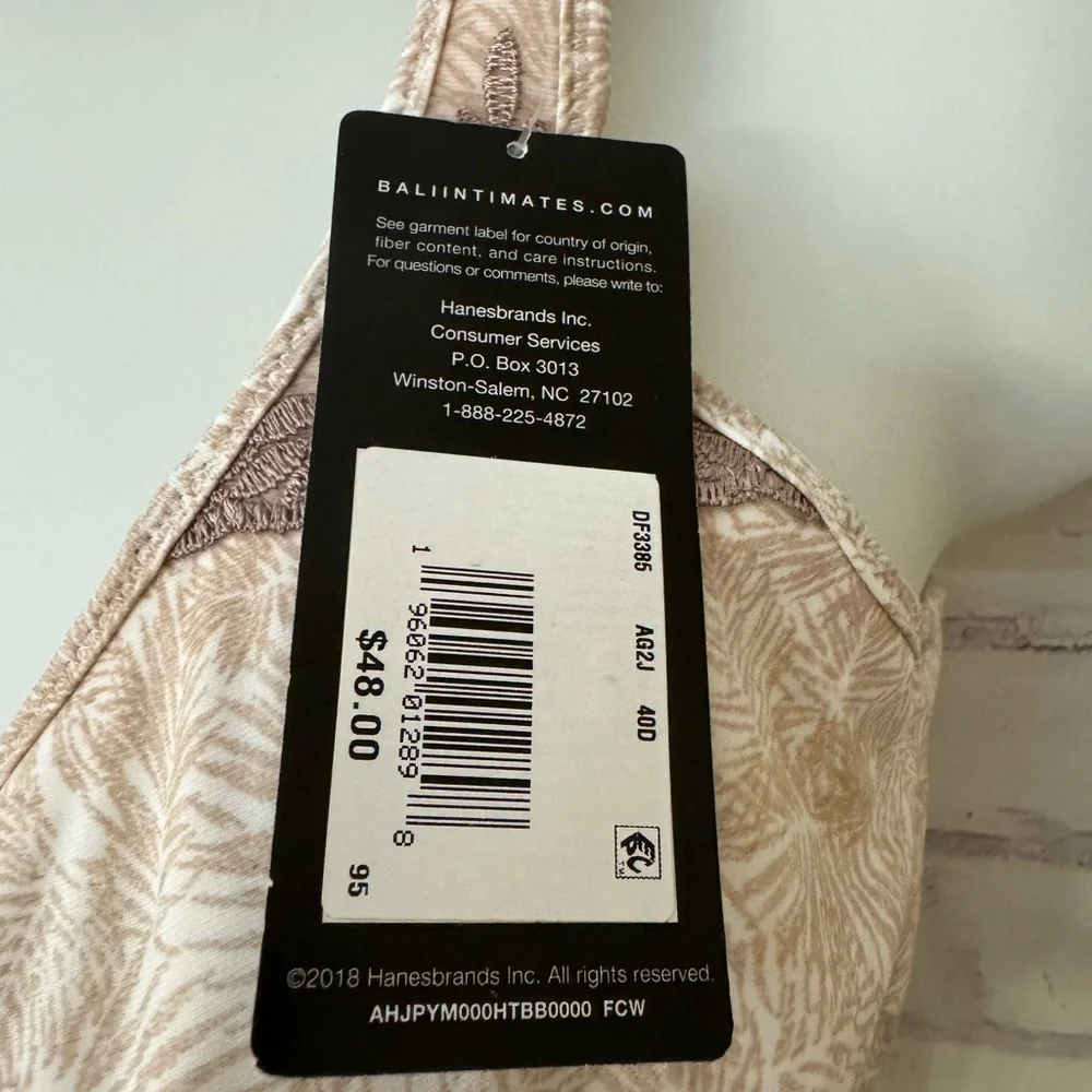 Bali Bra 40D Passion‎ For Comfort Fan Leaf Print Brown Minimizer DF3385 New